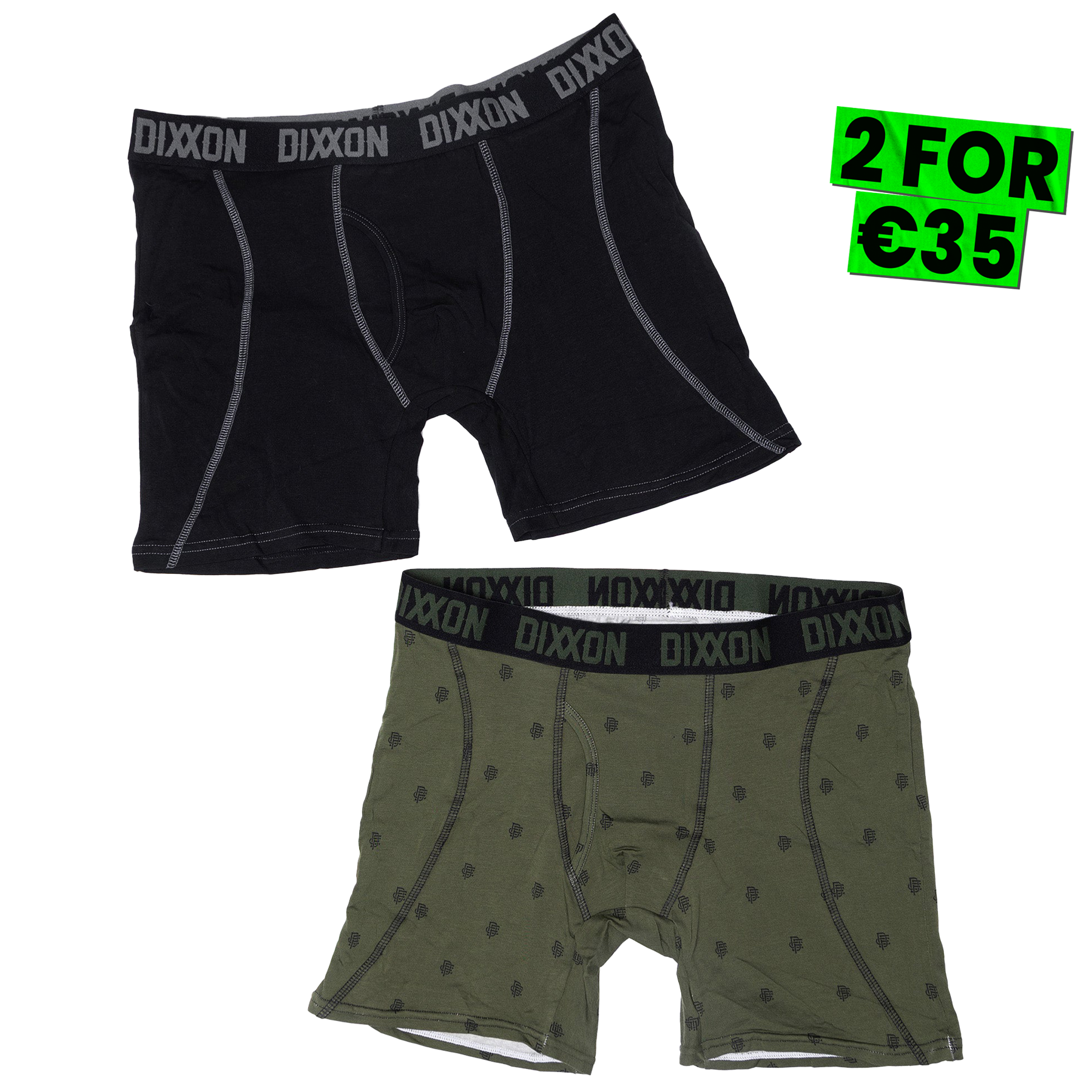 Dixxon Insignia Cotton Stretch 2pk Boxer Briefs - O.D. Green & Black