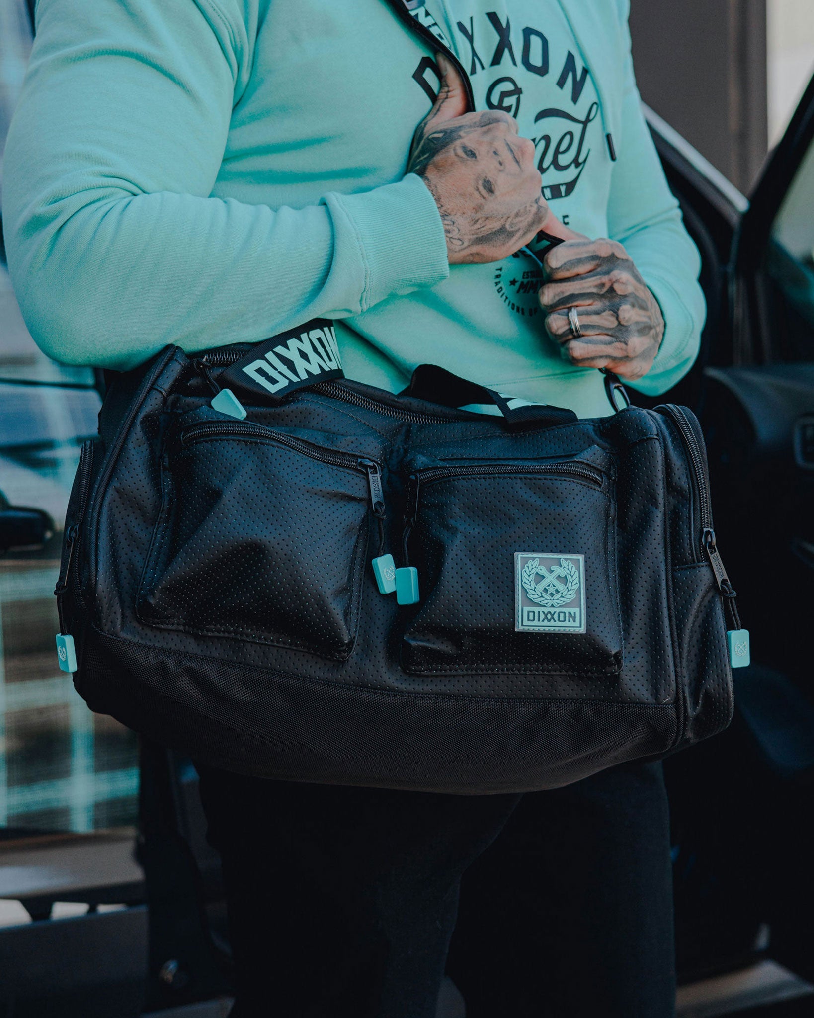 Leather Overload Duffle Bag - Black Perforated | Dixxon Flannel Co