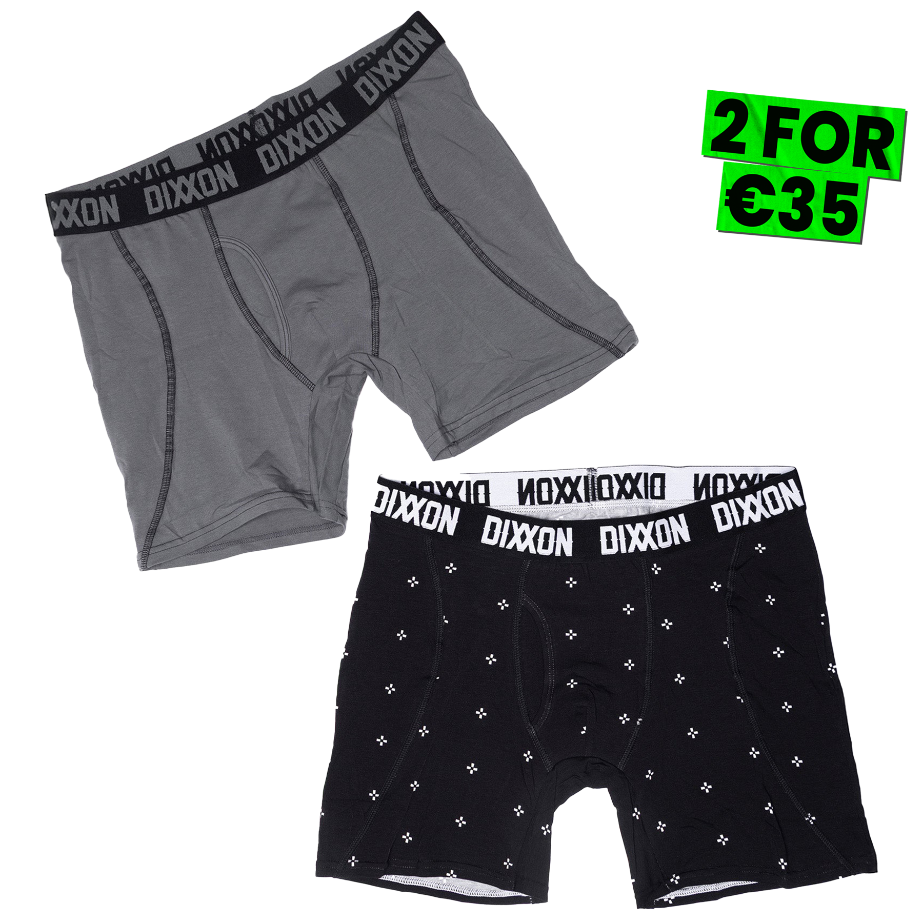 Dixxon Stars 2pk Boxers - Black, White & Grey