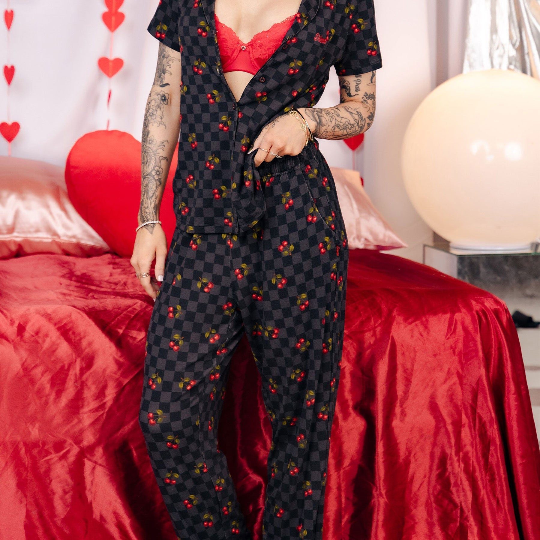 Women's Black Checkered and Cherry Pyjama Pants | Dixxon Flannel