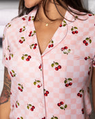Women's Pink Checkered and Cherry Button Up Pyjama Top - Dixxon Flannel Co.