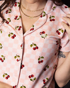 Women's Pink Checkered and Cherry Button Up Pyjama Top - Dixxon Flannel Co.