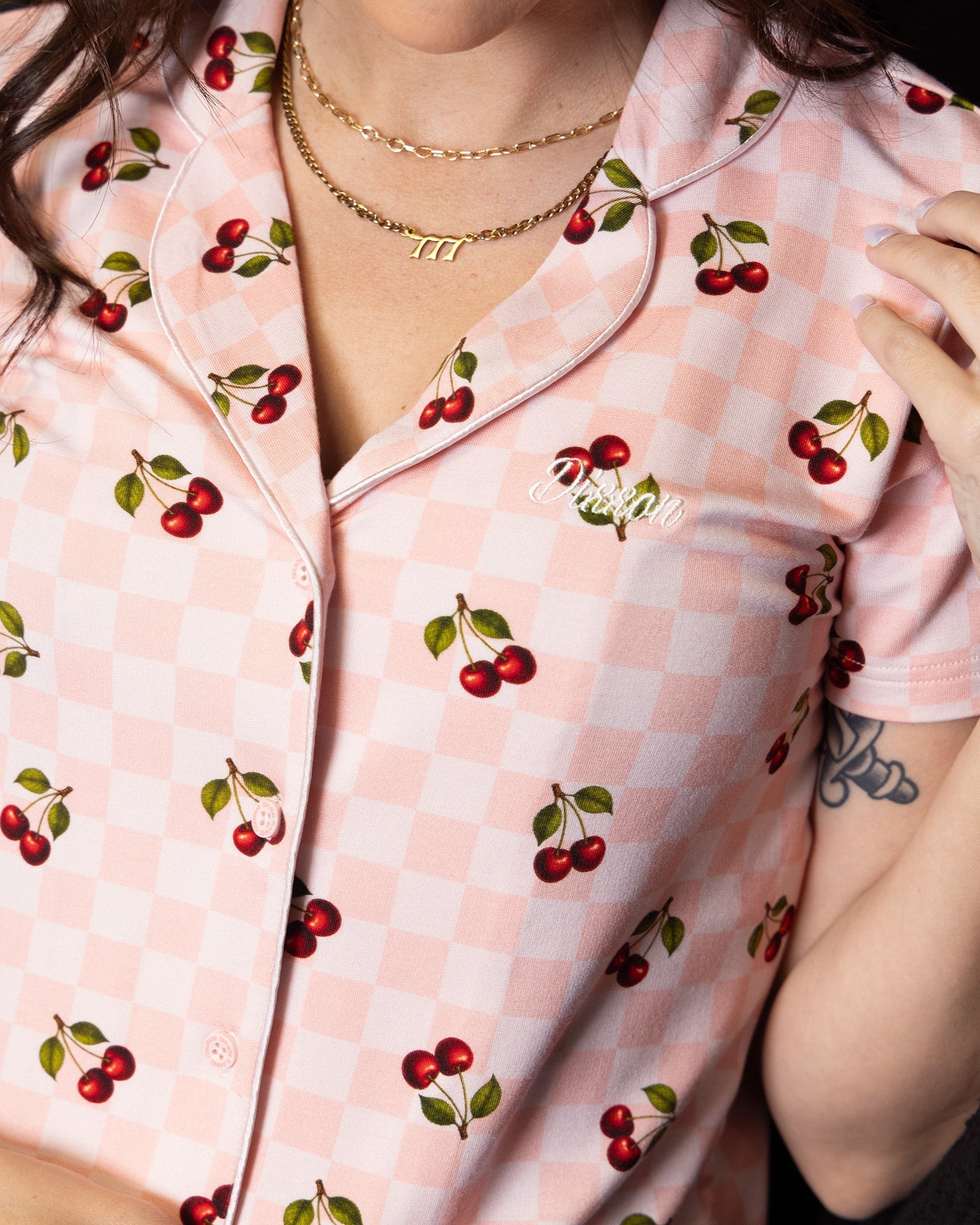 Women's Pink Checkered and Cherry Button Up Pyjama Top - Dixxon Flannel Co.