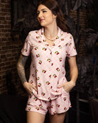 Women's Pink Checkered and Cherry Button Up Pyjama Top - Dixxon Flannel Co.