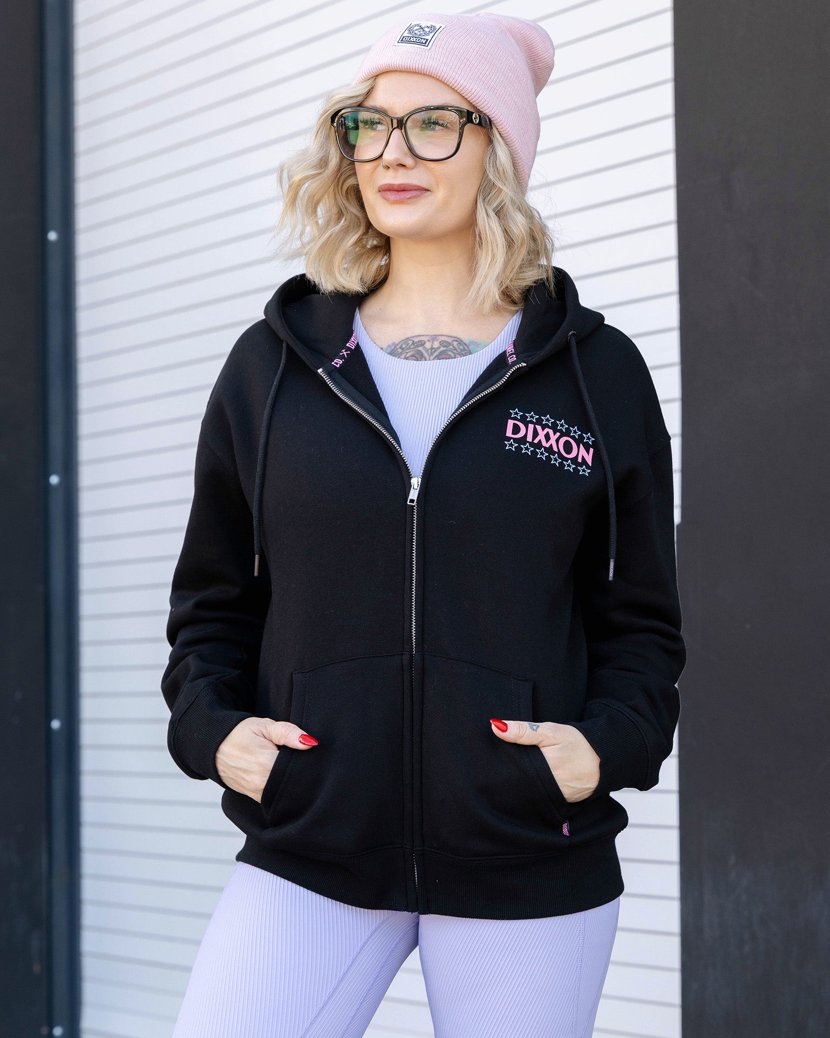 Women's Pink Plaid Palace Zip Up Hoodie - Black | Dixxon Flannel